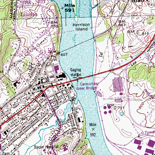 Topographic Map of Loudon Bridge, TN