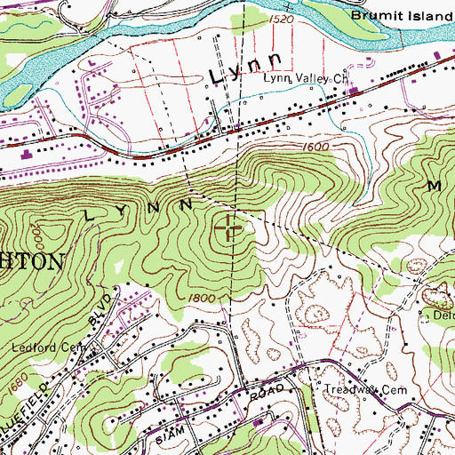 Topographic Map of Lynn Mountain, TN
