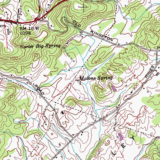Topographic Map of Malone Spring, TN