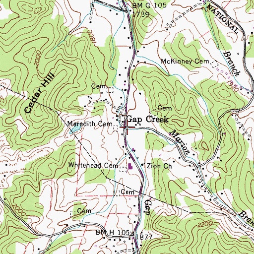 Topographic Map of Marion Branch, TN