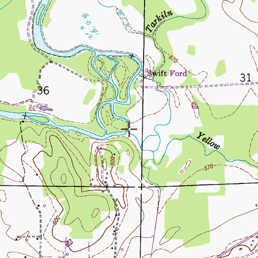 Topographic Map of Yellow Bank Creek, AL