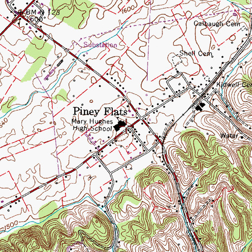 Topographic Map of Mary Hughes High School, TN