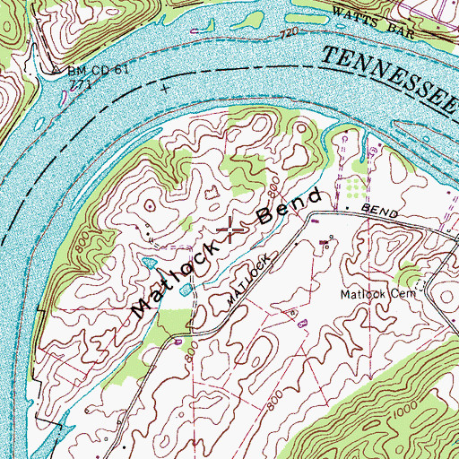 Topographic Map of Matlock Bend, TN