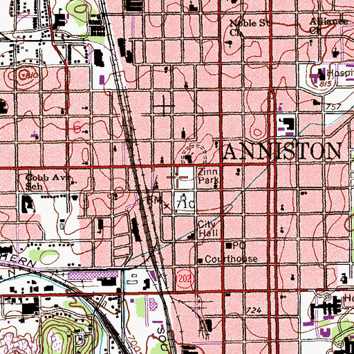 Topographic Map of Zinn Park, AL