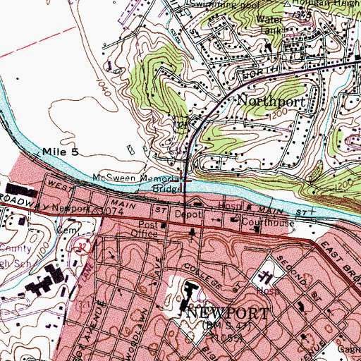 Topographic Map of McSween Memorial Bridge, TN
