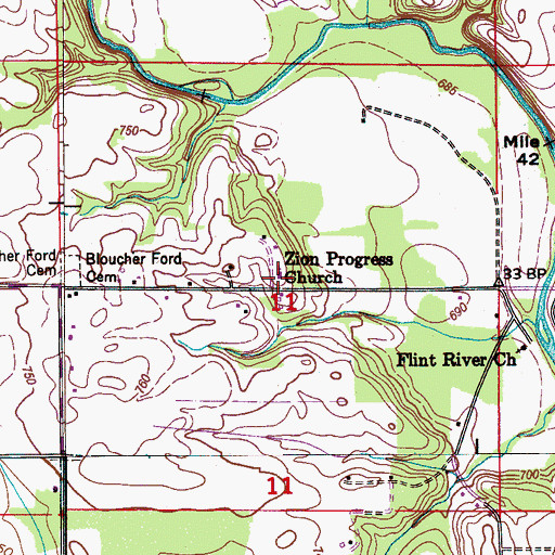 Topographic Map of Zion Progress Church, AL