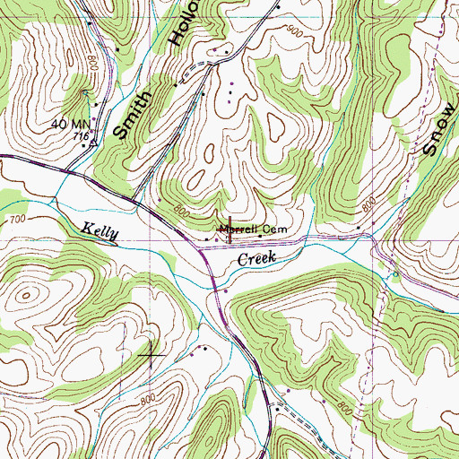 Topographic Map of Merrell Cemetery, TN