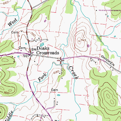 Topographic Map of Middle Fork Spring Creek, TN