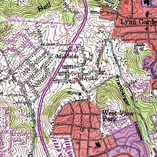 Topographic Map of Midfields, TN