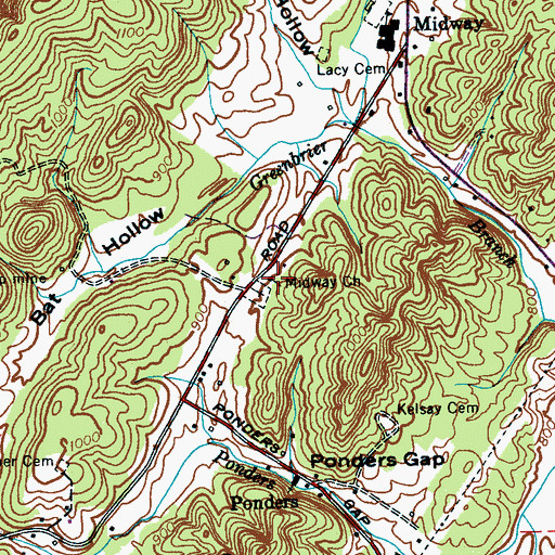 Topographic Map of Midway Church, TN