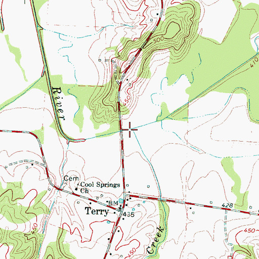 Topographic Map of Mill Creek, TN