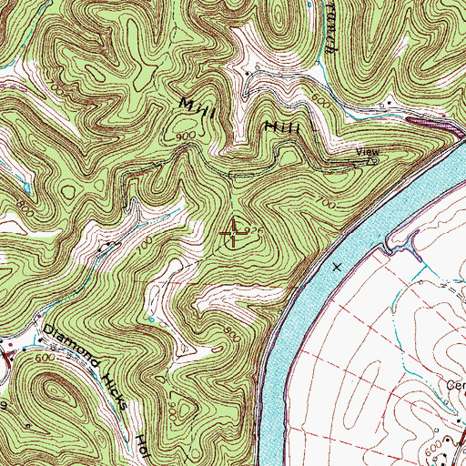 Topographic Map of Mill Hill, TN
