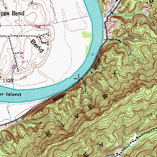 Topographic Map of Miller Bluff, TN