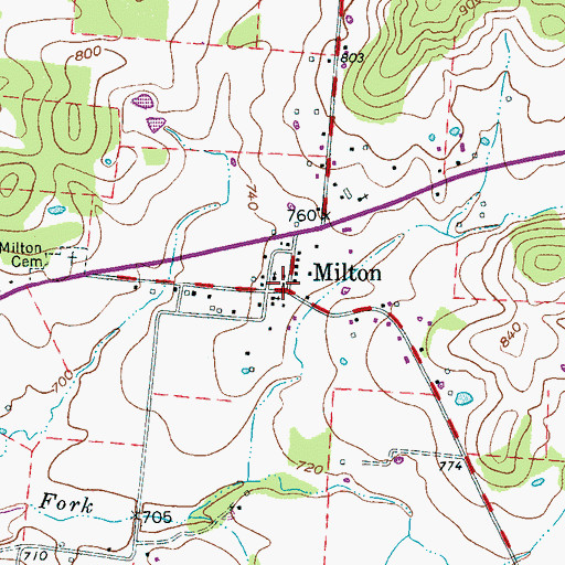 Topographic Map of Milton, TN