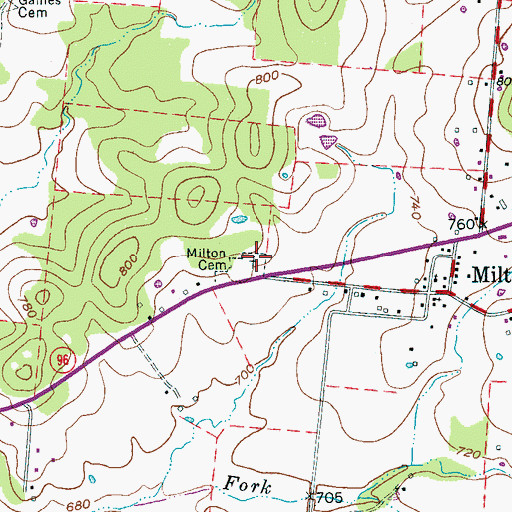 Topographic Map of Milton Cemetery, TN