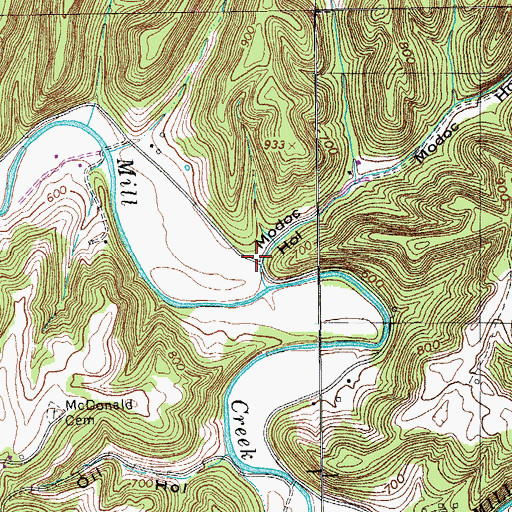 Topographic Map of Modoc Hollow, TN