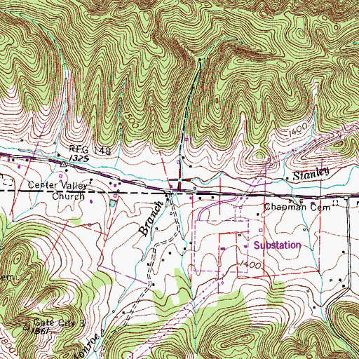 Topographic Map of Monroe Branch, TN