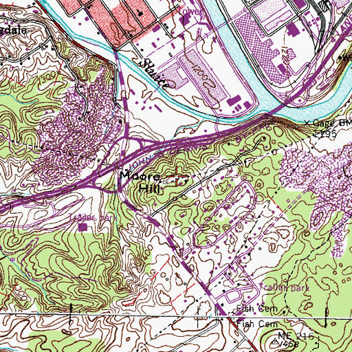 Topographic Map of Moore Hill, TN
