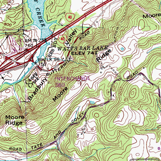 Topographic Map of Moore Ridge, TN