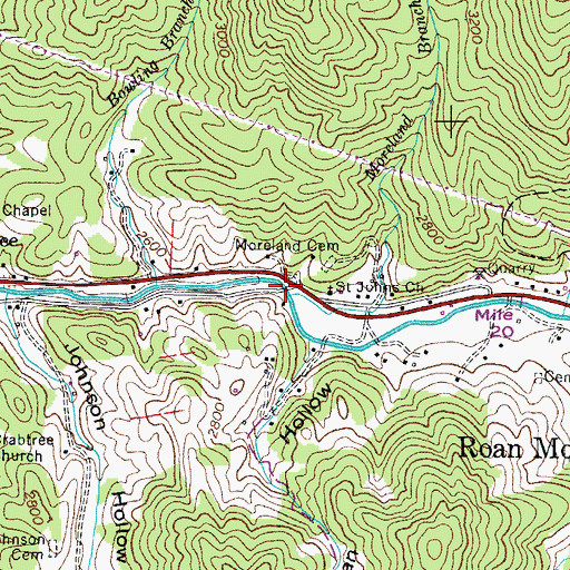Topographic Map of Moreland Branch, TN