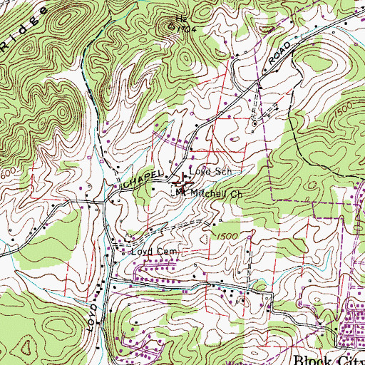 Topographic Map of Mount Mitchell Church, TN