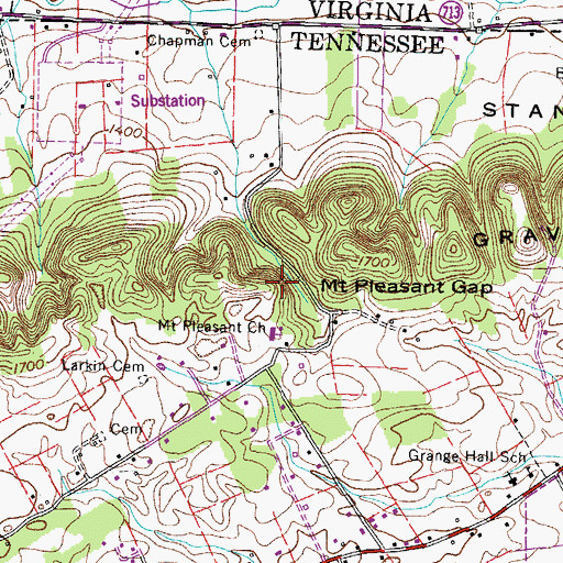 Topographic Map of Mount Pleasant Gap, TN