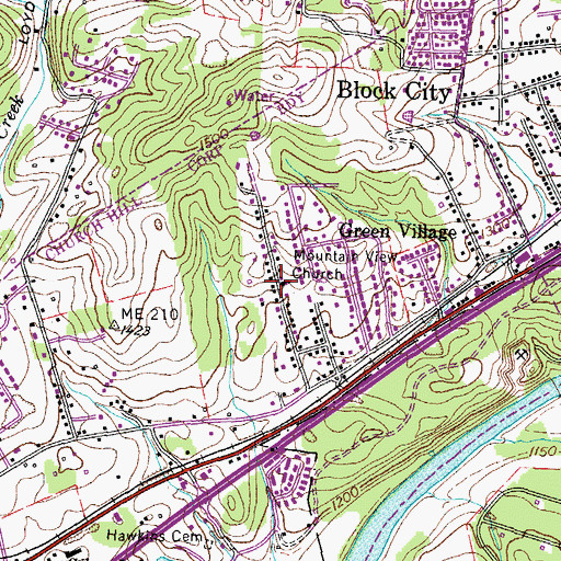 Topographic Map of Mountain View Church, TN