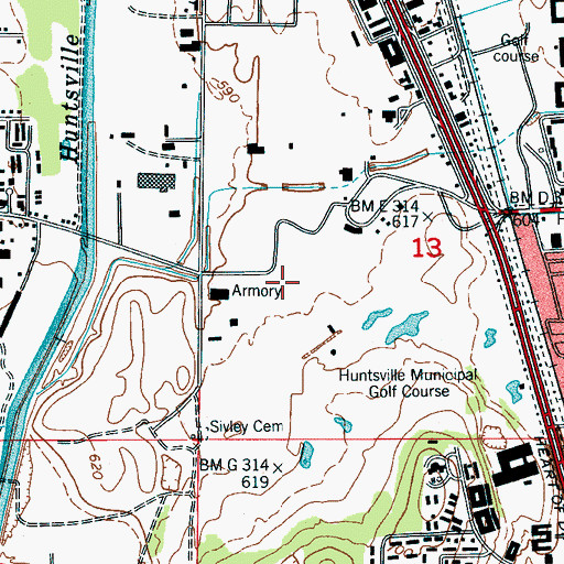 Topographic Map of Huntsville Field, AL