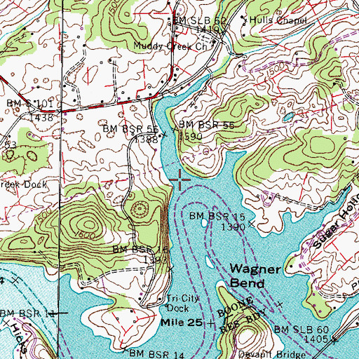 Topographic Map of Muddy Creek, TN