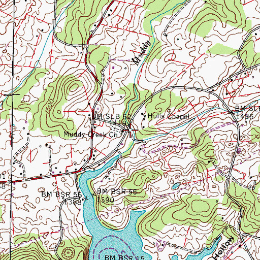 Topographic Map of Muddy Creek Church, TN