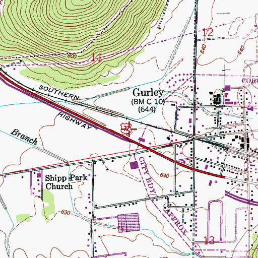 Topographic Map of Gurley Airport (historical), AL