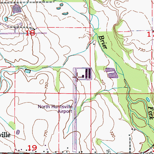 Topographic Map of Huntsville Executive Airport Tom Sharp Jr Field, AL