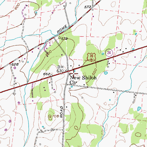 Topographic Map of New Shiloh Church, TN
