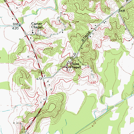 Topographic Map of Obion Chapel, TN