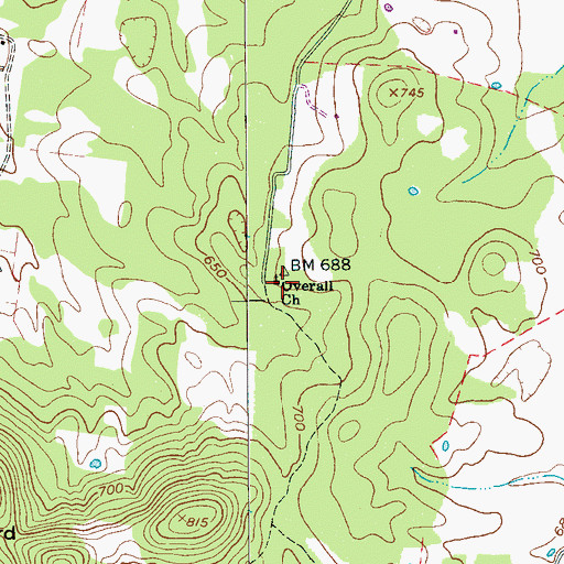 Topographic Map of Overall Church, TN