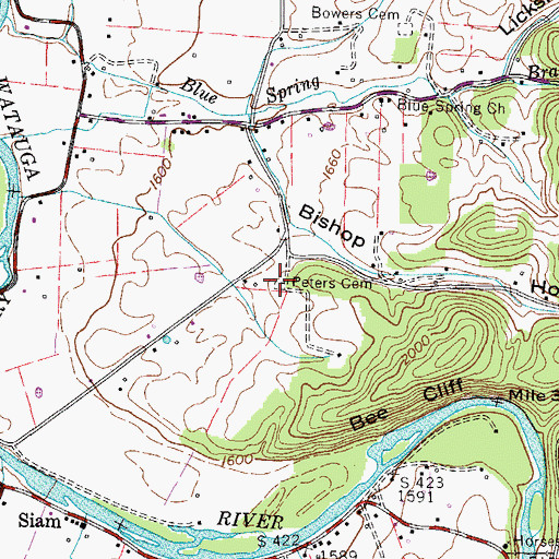 Topographic Map of Peters Cemetery, TN