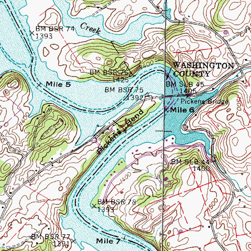 Topographic Map of Pickens Bend, TN