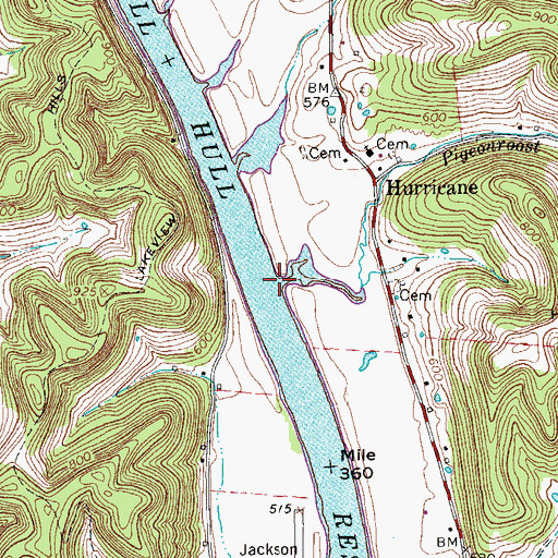 Topographic Map of Pigeonroost Branch, TN
