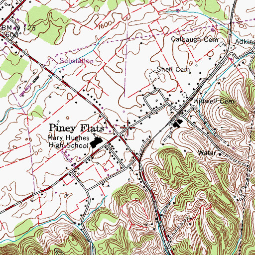 Topographic Map of Piney Flats, TN