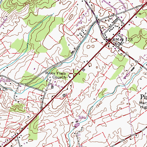 Topographic Map of Piney Flats Church, TN