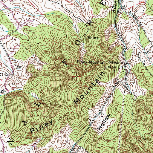 Topographic Map of Piney Mountain, TN