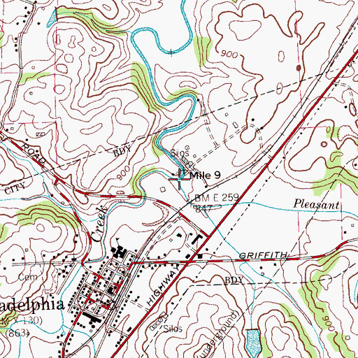 Topographic Map of Pleasant Run, TN