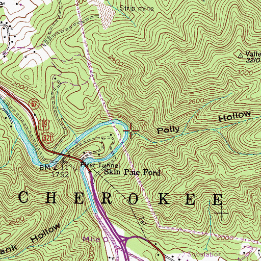 Topographic Map of Polly Hollow, TN