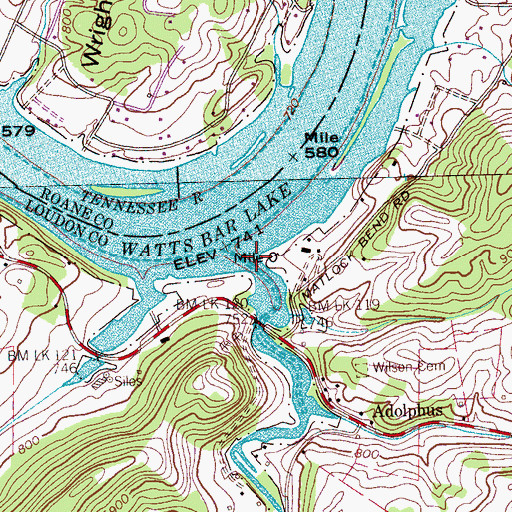 Topographic Map of Pond Creek, TN