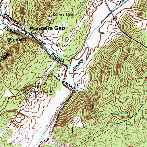 Topographic Map of Ponders Branch, TN