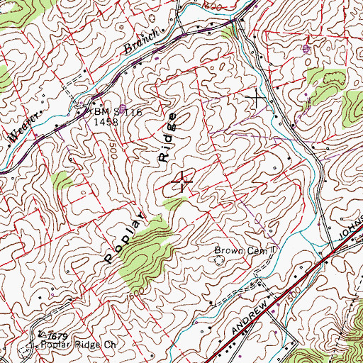 Topographic Map of Poplar Ridge, TN
