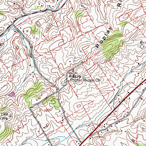 Topographic Map of Poplar Ridge Church, TN