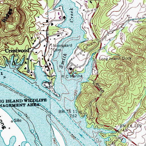 Topographic Map of R C Marina, TN