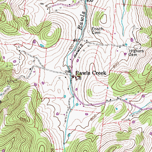 Topographic Map of Rawls Creek Church, TN