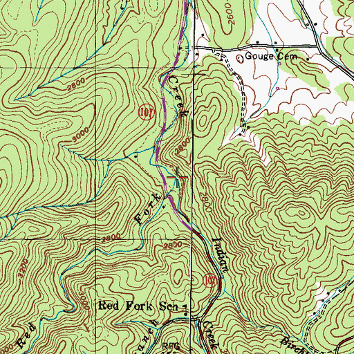 Topographic Map of Red Fork, TN